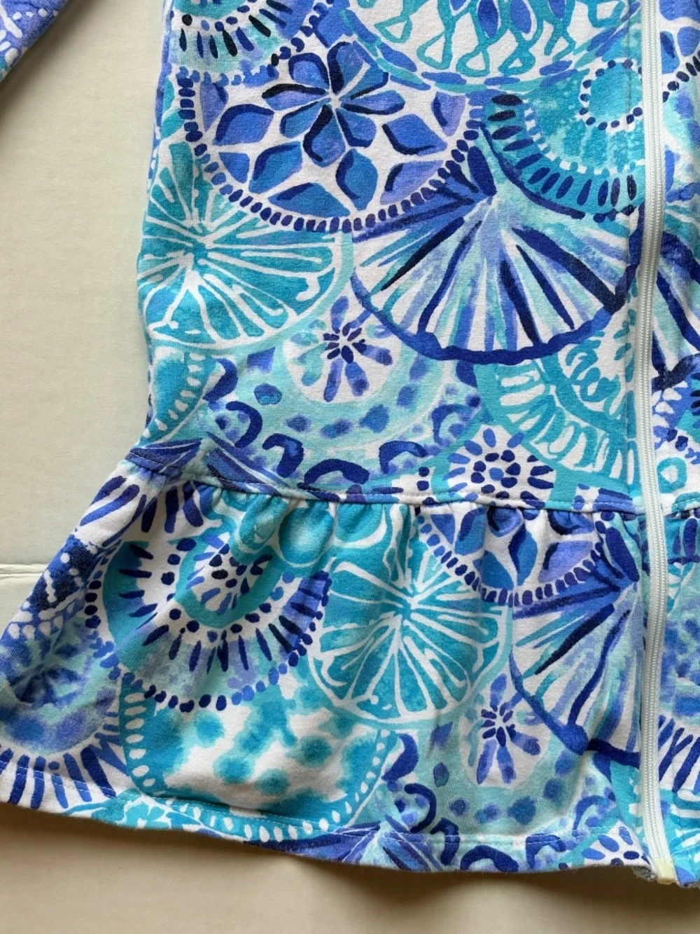 Lilly Pulitzer Girls Swim Cover Up Dress Size M (6-7) Blue Hooded Full Zip